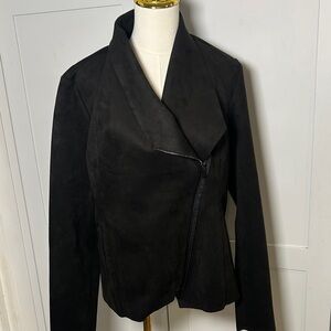 Kut From The Kloth Carina Faux Black Suede Zip Jacket Asymmetrical Size XL